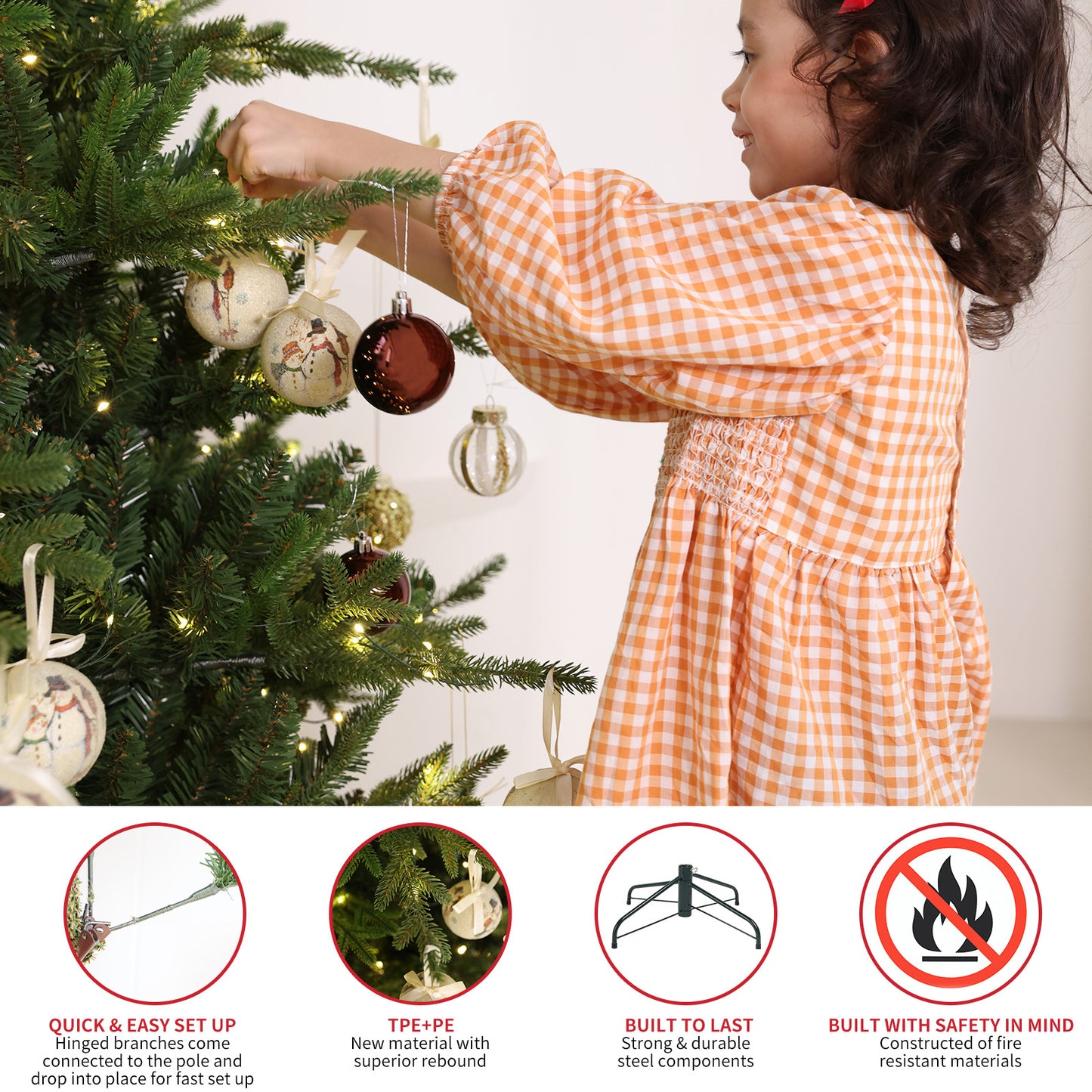 7.5ft Artificial Christmas Tree Pre-Lit with 4,076 Branch Tips & 1,518 Low-Voltage Warm LED Lights