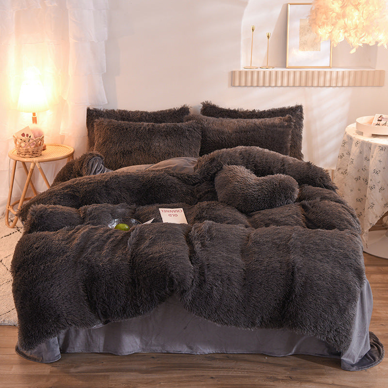 Luxury Thick Fleece Duvet Cover Queen King Winter Warm Bed Quilt Cover Pillowcase Set