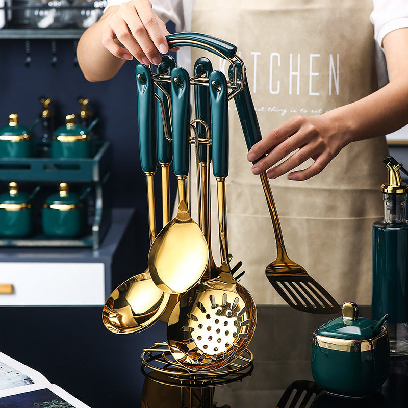 Набор из 7 кухонных принадлежностей из нержавеющей стали: лопатка с прорезями, лопатка, половник, сервировочная ложка, лопатка для пасты