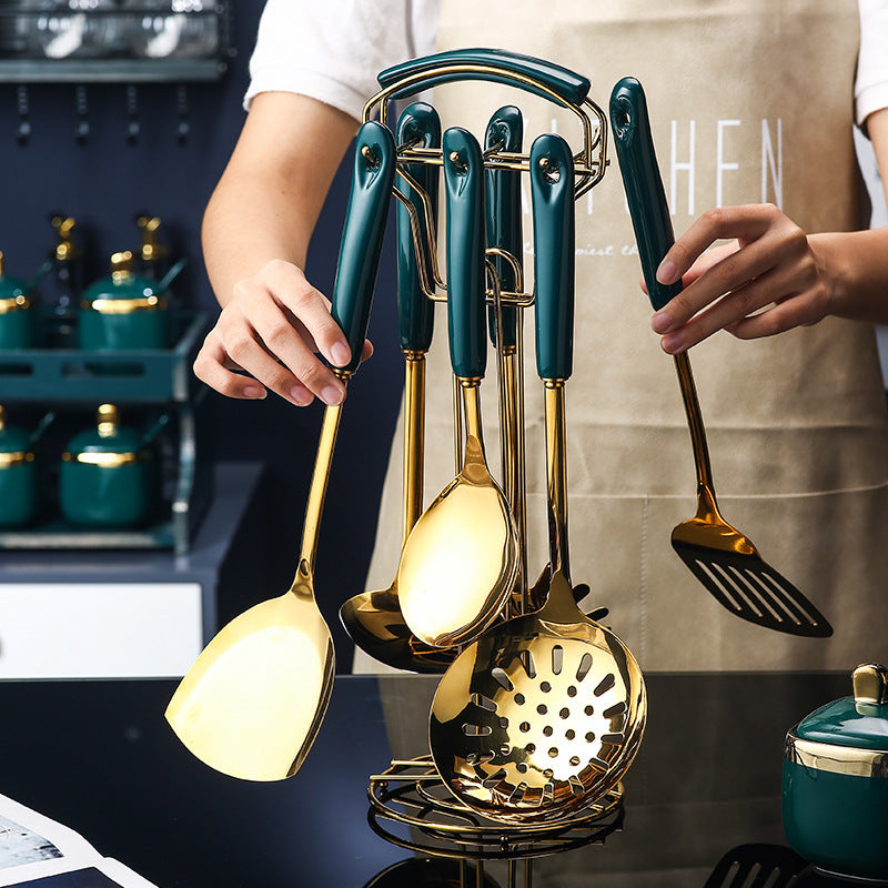 Набор из 7 кухонных принадлежностей из нержавеющей стали: лопатка с прорезями, лопатка, половник, сервировочная ложка, лопатка для пасты