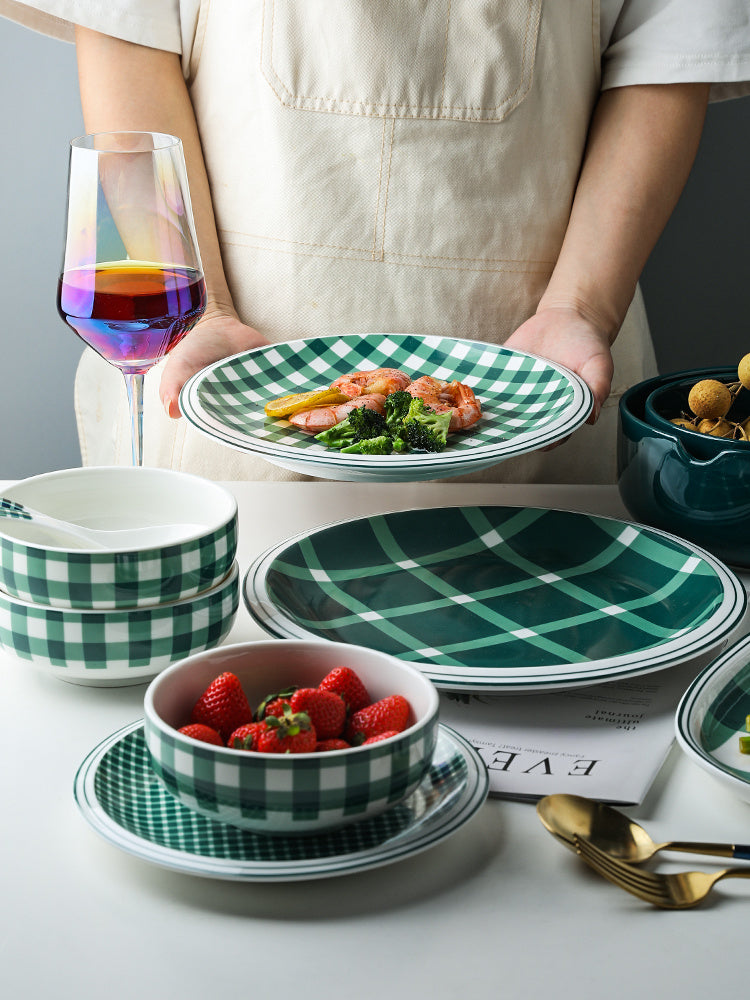 Checked Style Bowl Dish Spoon Dinnerware
