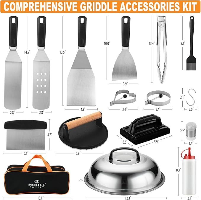 27-piece Griddle Accessories Kit, Flat Top Grill Accessories Set for Camping, Professional Grill Spatula Set with Melting Dome, Burger Press for Outdoor BBQ Cooking