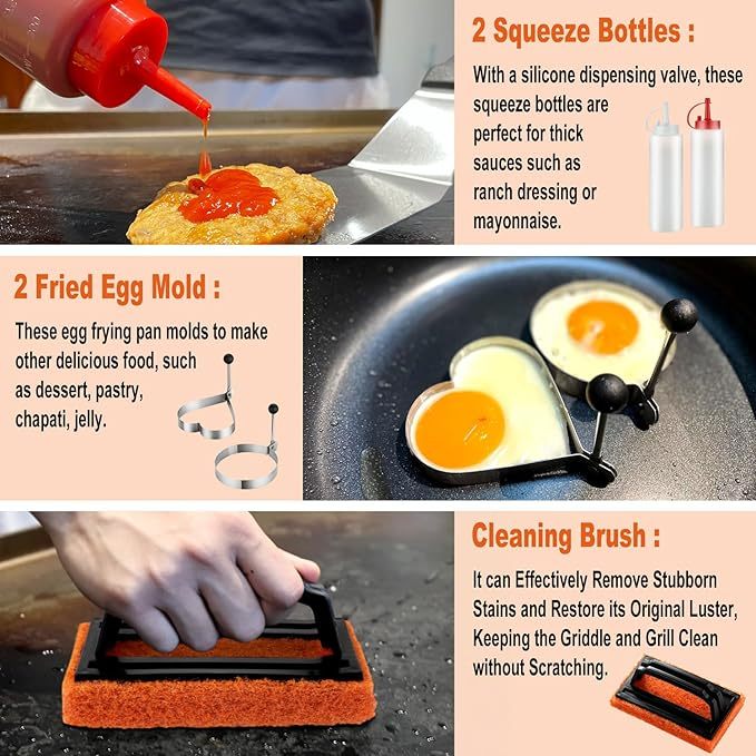 38-piece Griddle Accessories Kit, Professional Grill Tools Set For Outdoor Barbecue, Stainless Steel Griddle Spatula Set with Tongs, Smash Burger Press, Carry Bag, Perfect Grilling Gifts