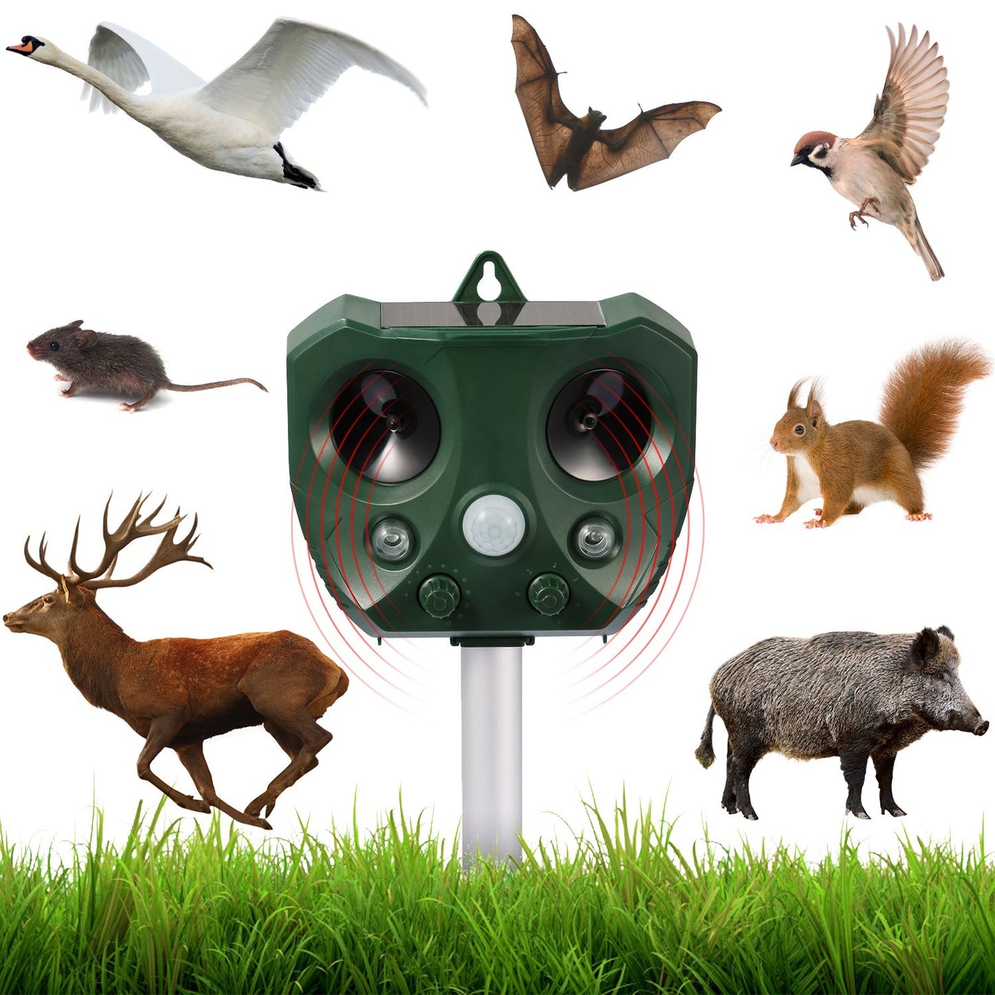 Ultrasonic Animal Repeller Solar Powered Repellent with Motion Sensor LED Flashing Lights for Outdoor, Farm, Garden, Yard