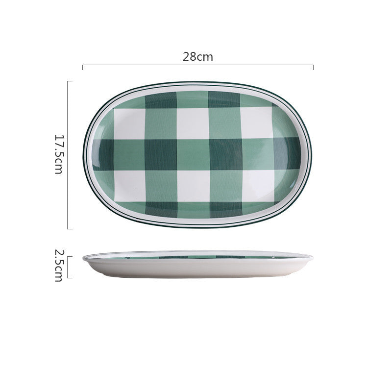 Checked Style Bowl Dish Spoon Dinnerware
