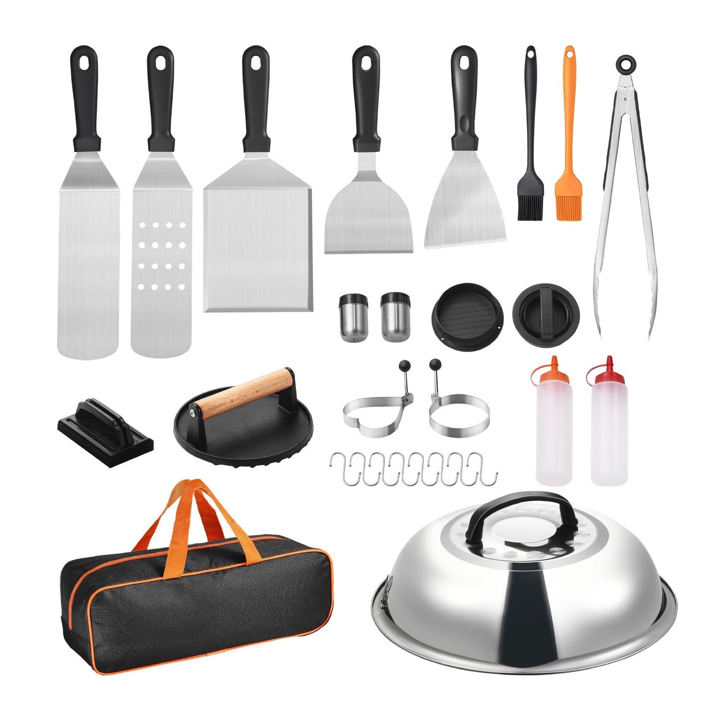 28-Piece Stainless Steel Griddle Flat Top Grill Spatula BBQ Tool Set