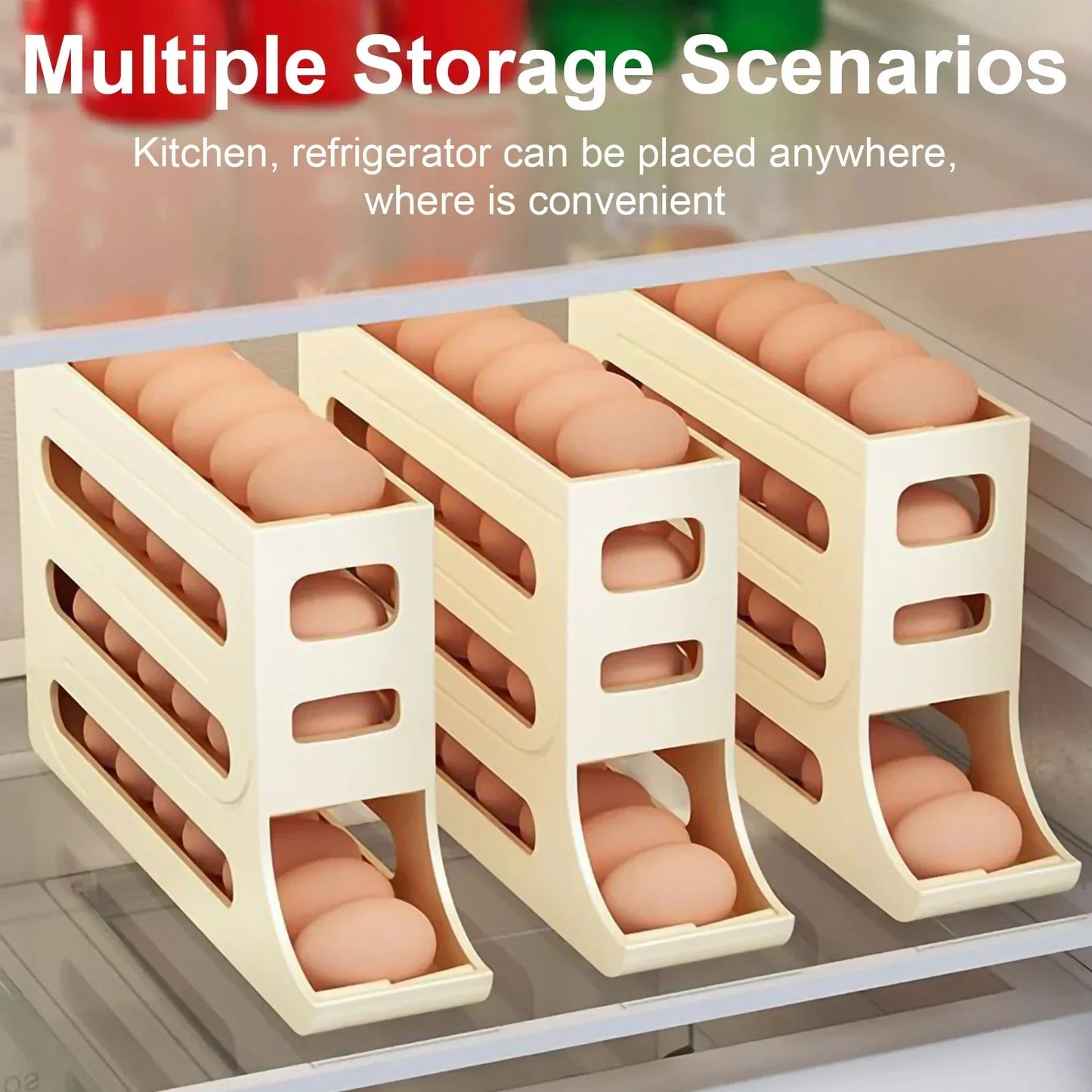 4-Layer Automatic Egg Roller Sliding Egg Storage Tray for Refrigerator