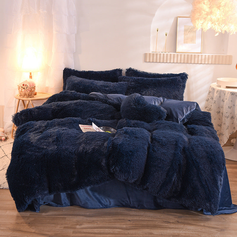 Luxury Thick Fleece Duvet Cover Queen King Winter Warm Bed Quilt Cover Pillowcase Set