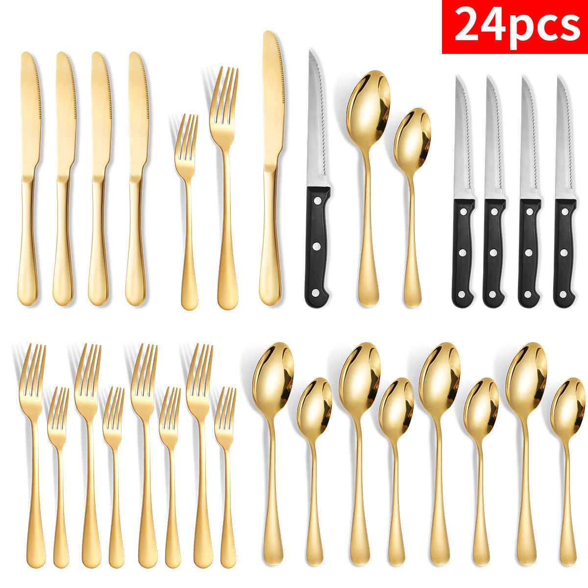 24-piece Stainless Steel Knife Fork And Spoon Serving Hotel Steak Tableware Set