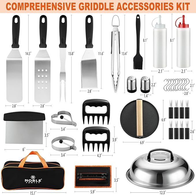 38-piece Griddle Accessories Kit, Professional Grill Tools Set For Outdoor Barbecue, Stainless Steel Griddle Spatula Set with Tongs, Smash Burger Press, Carry Bag, Perfect Grilling Gifts