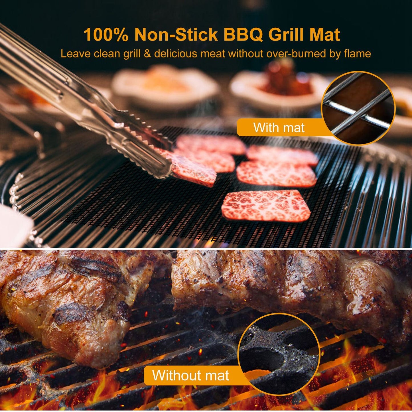Reusable and Reversible Non-Stick Mesh Grill Mat Mesh Mat for Outdoor Gas Charcoal BBQ