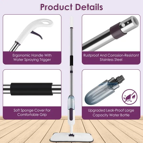 360-degree Rotating Spray Mop For Floor Cleaning with Extended Handle Microfiber Mop Pads for Hardwood, Laminate, Tile, Vinyl Floors