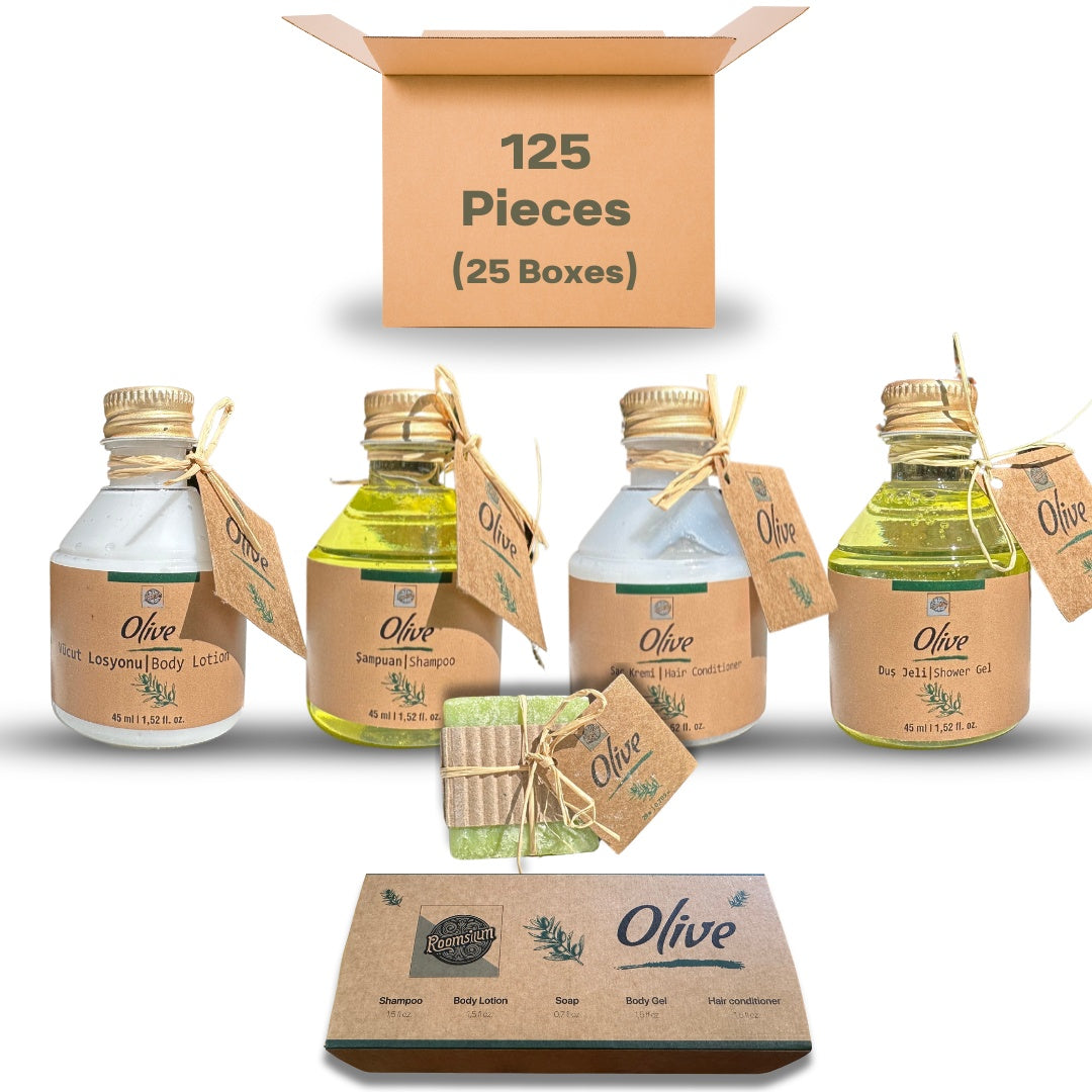 Набор туалетных принадлежностей Roomsium by Victor с ароматом оливы, дорожный, 125 предметов, идеально подходит для аренды жилья на время отпуска, отелей и спа-салонов
