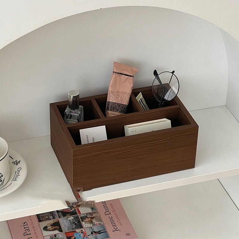 Retro Wood Desktop Grid Storage Box