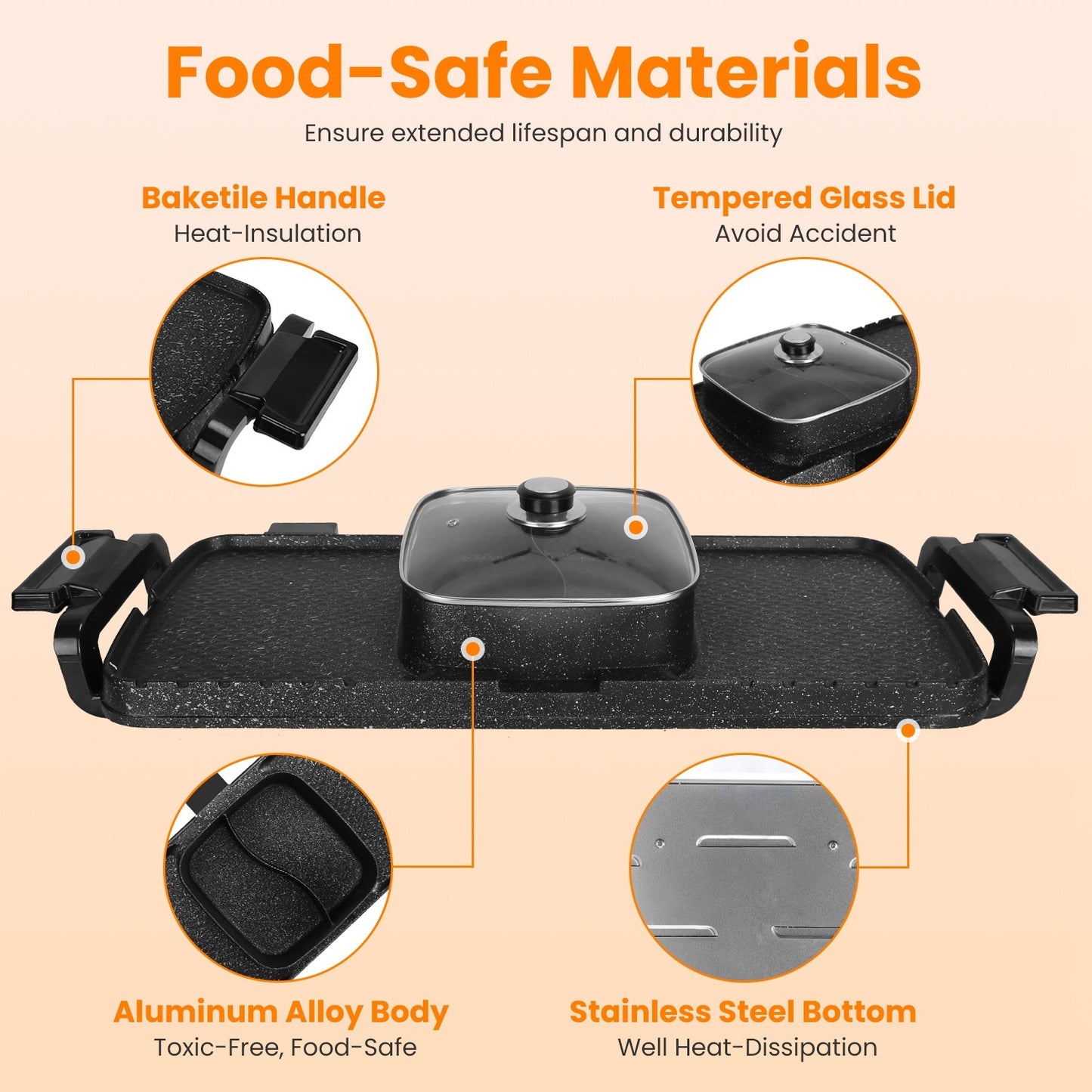 2-in-1 Electric Hot Pot With Grill 2800W Smokeless Non-Stick Korean BBQ Grill Shabu Shabu Hot Pot Combo With Independent Temperature Control 5 Gears Firepower For 3-10 People