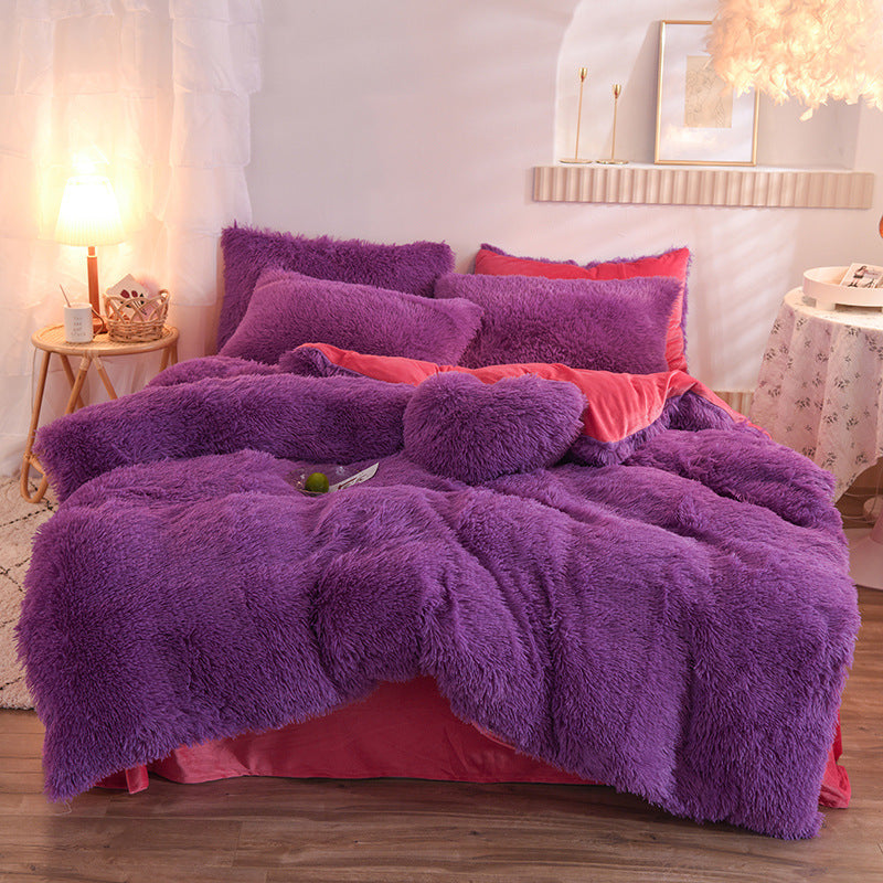Luxury Thick Fleece Duvet Cover Queen King Winter Warm Bed Quilt Cover Pillowcase Set