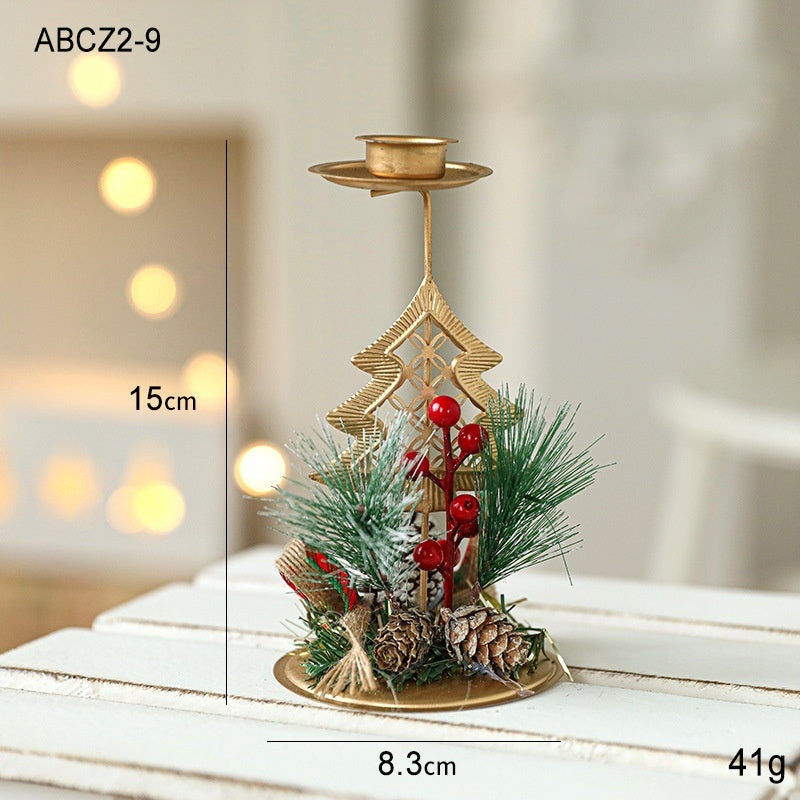 Golden Wrought Iron Christmas Candleholder Decoration