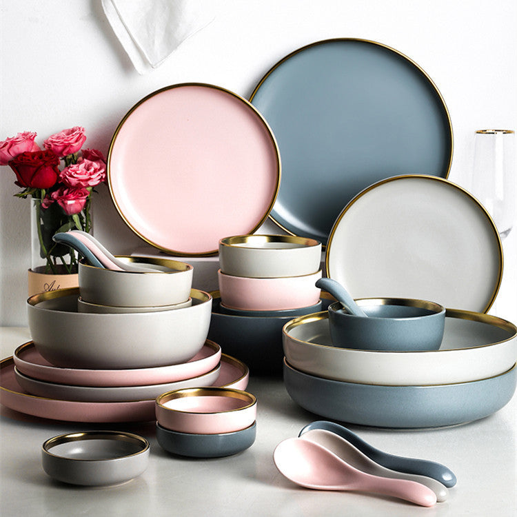 Nordic Style with Gold Trimming Ceramic Dinnerware Plates and Bowls