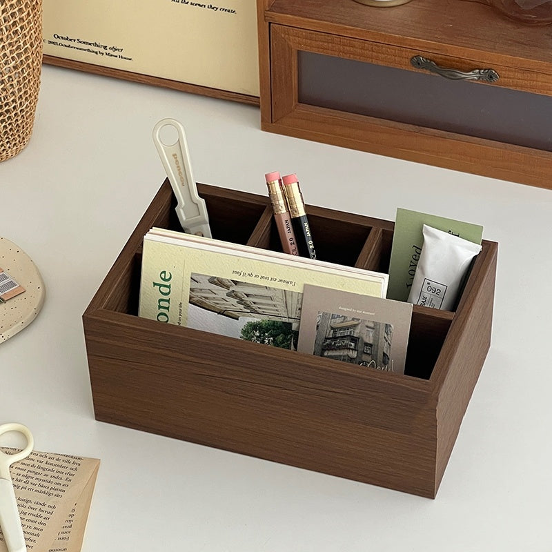 Retro Wood Desktop Grid Storage Box