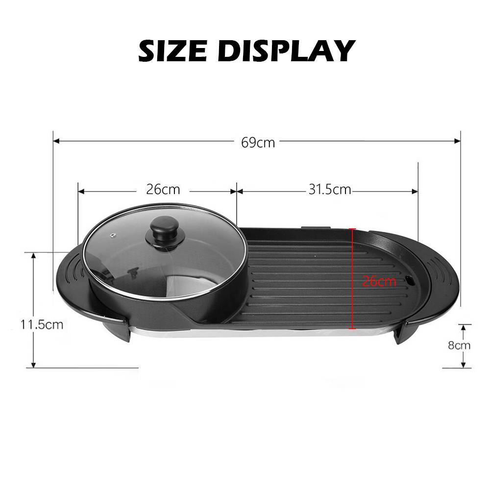 Electric 2-in-1 Hotpot BBQ Grill Oven Smokeless Barbecue Cooking Pan