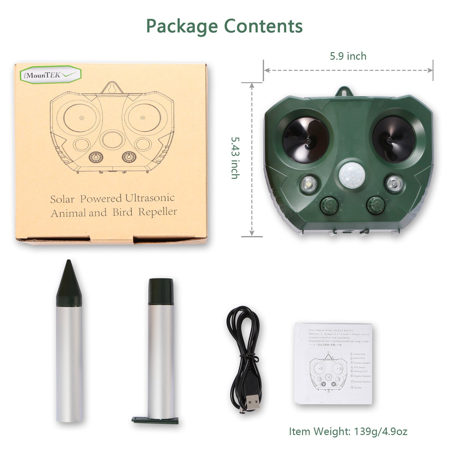 Ultrasonic Animal Repeller Solar Powered Repellent with Motion Sensor LED Flashing Lights for Outdoor, Farm, Garden, Yard