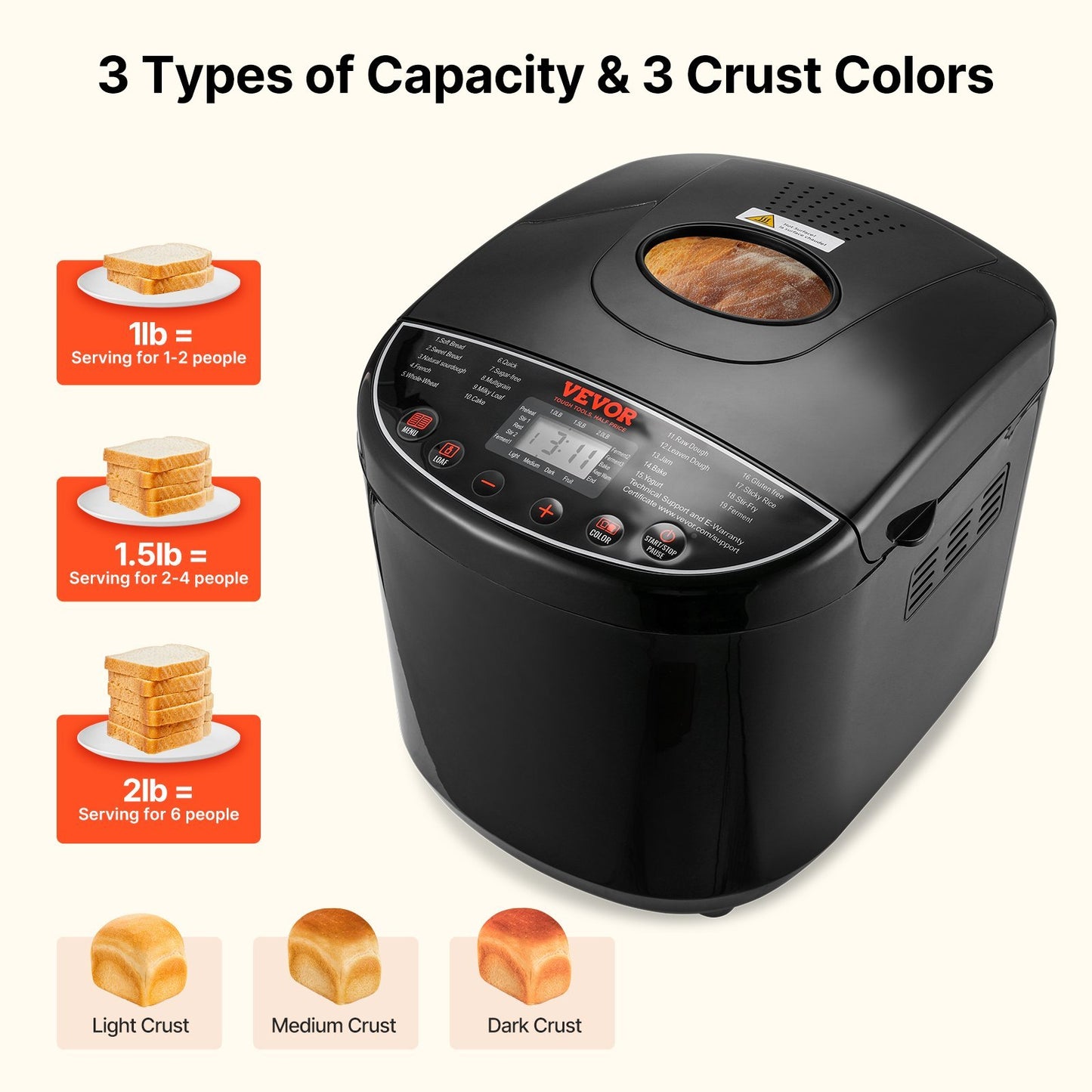 19-in-1 Automatic Compact Bread Maker with Digital Display