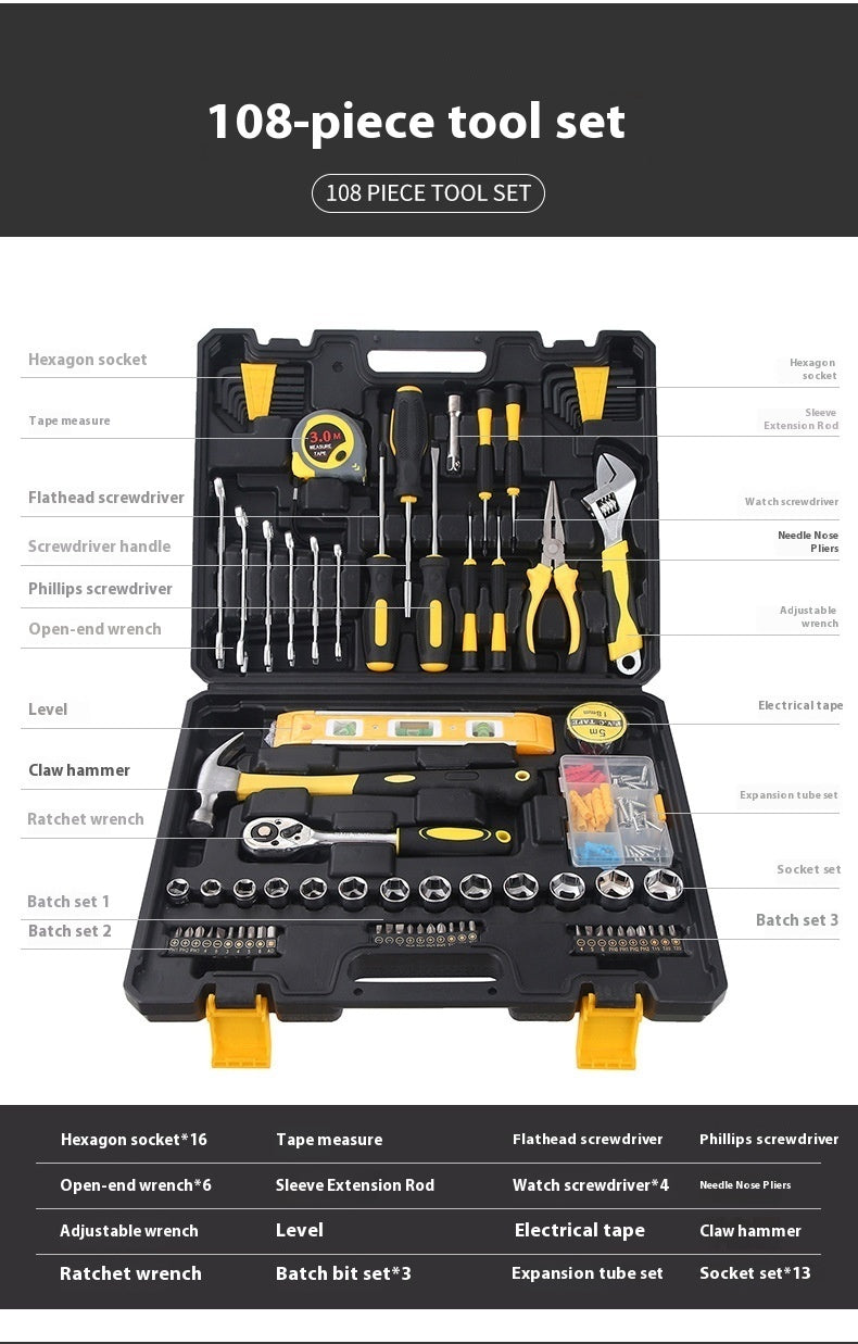 108-piece Carbon Steel Hardware Toolkit for Household
