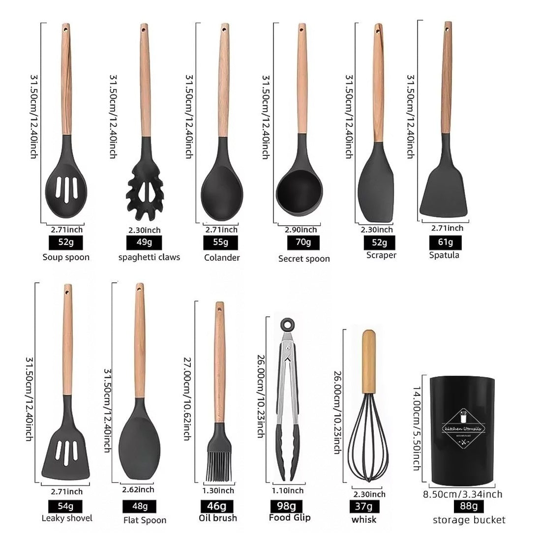14-Piece BPA Free Silicone Non-stick Kitchen Utensils Set