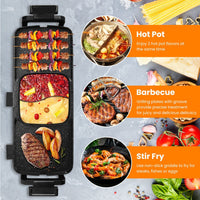 2-in-1 Electric Hot Pot With Grill 2800W Smokeless Non-Stick Korean BBQ Grill Shabu Shabu Hot Pot Combo With Independent Temperature Control 5 Gears Firepower For 3-10 People