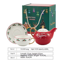 Beautiful Classic Christmas Design Teapot Cup and Saucer Gift Set