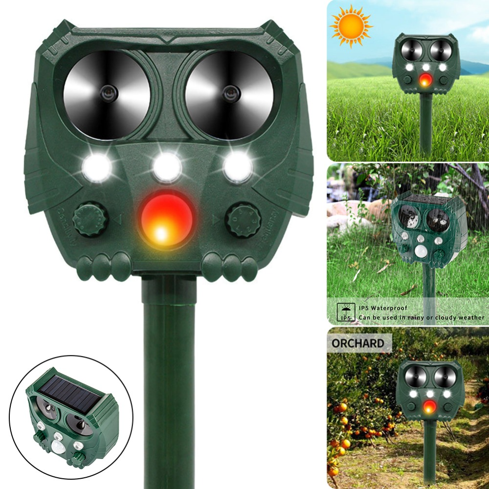 Ultrasonic Solar Powered Animal Repellent with Motion Sensor LED Flashing Lights for Outdoor, Farm, Garden, Yard