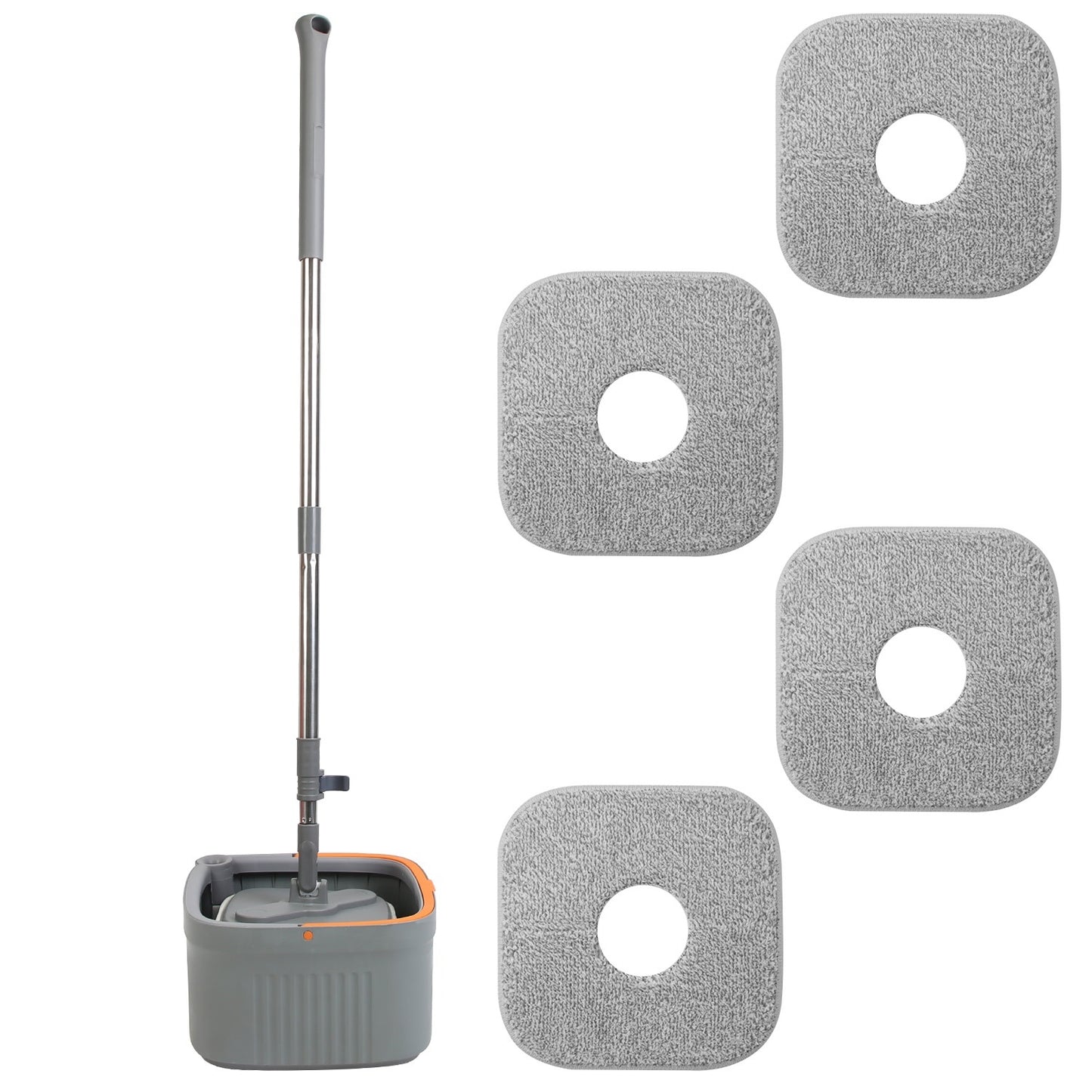 Spin Mop and Bucket System with Dual Compartment Mop Bucket, Thick Washable Microfiber Mop Pads for Home Cleaning