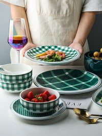 Checked Style Bowl Dish Spoon Dinnerware