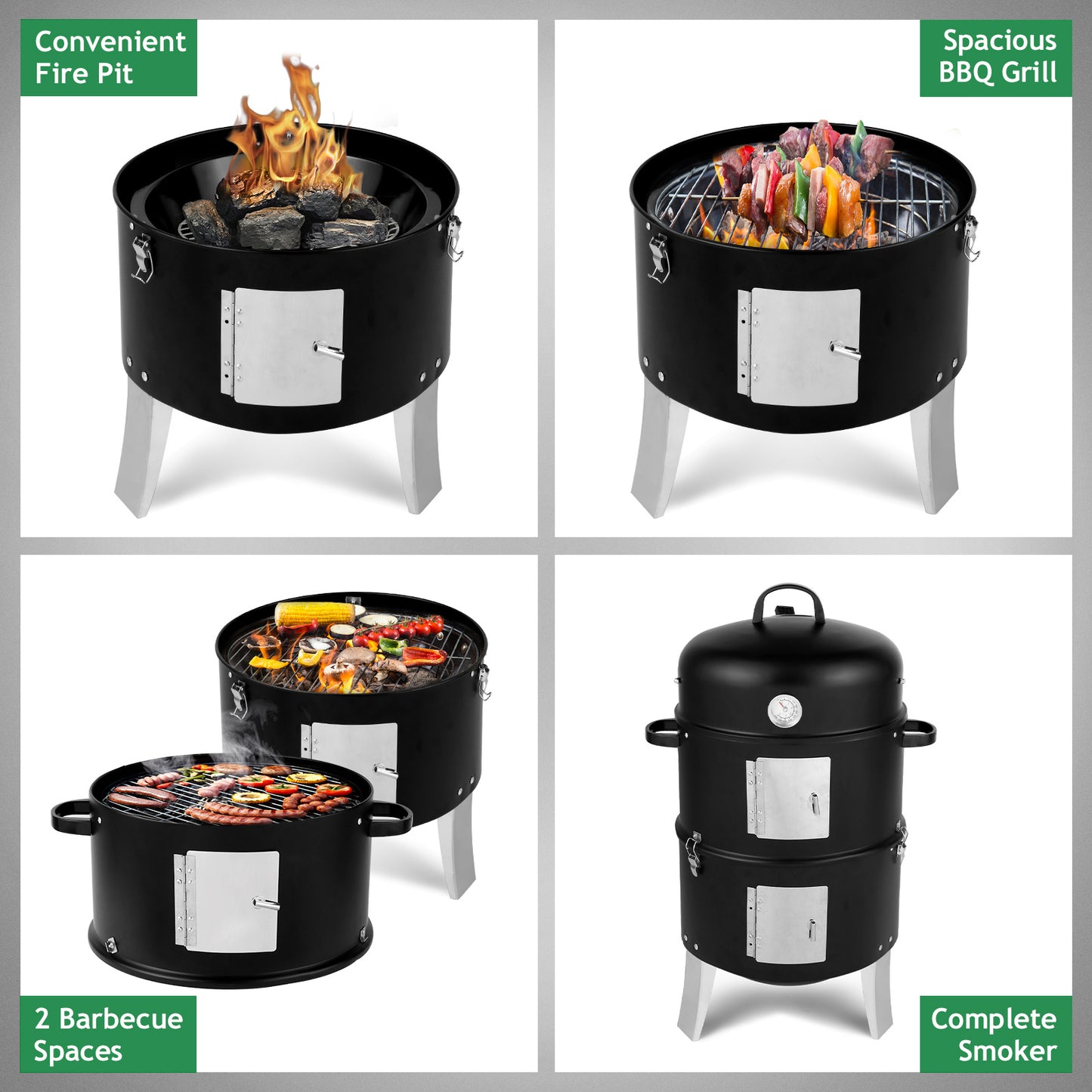 Black Double-walled Cylindrical Charcoal Grill
