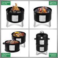 Black Double-walled Cylindrical Charcoal Grill