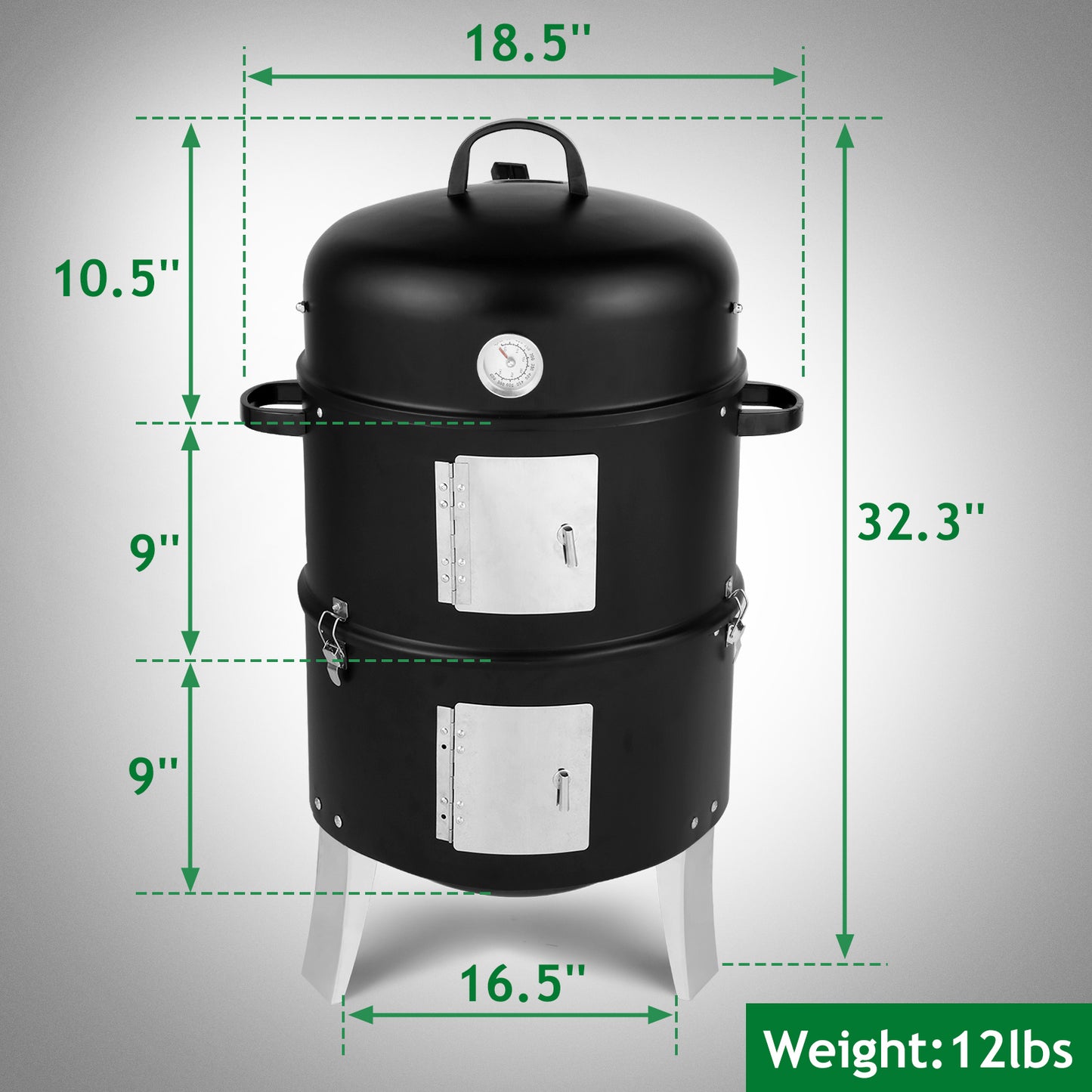 Black Double-walled Cylindrical Charcoal Grill