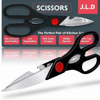 Food Scissors with Walnut Tongs, Bottle Opener, Can Opener, Vegetable Cutting