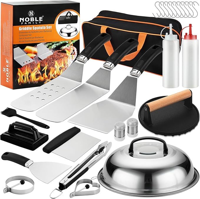 27-piece Griddle Accessories Kit, Flat Top Grill Accessories Set for Camping, Professional Grill Spatula Set with Melting Dome, Burger Press for Outdoor BBQ Cooking