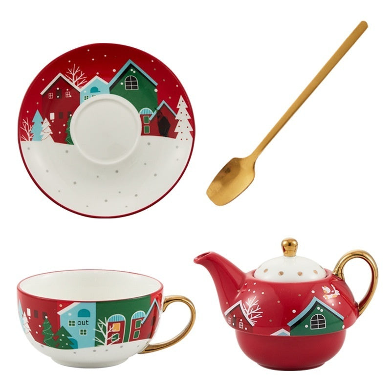 Beautiful Classic Christmas Design Teapot Cup and Saucer Gift Set