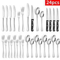 24-piece Stainless Steel Knife Fork And Spoon Serving Hotel Steak Tableware Set