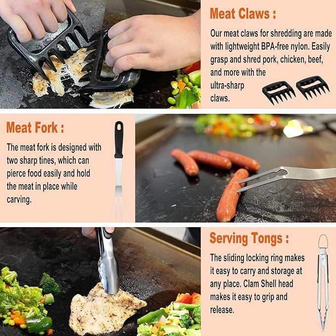 38-piece Griddle Accessories Kit, Professional Grill Tools Set For Outdoor Barbecue, Stainless Steel Griddle Spatula Set with Tongs, Smash Burger Press, Carry Bag, Perfect Grilling Gifts