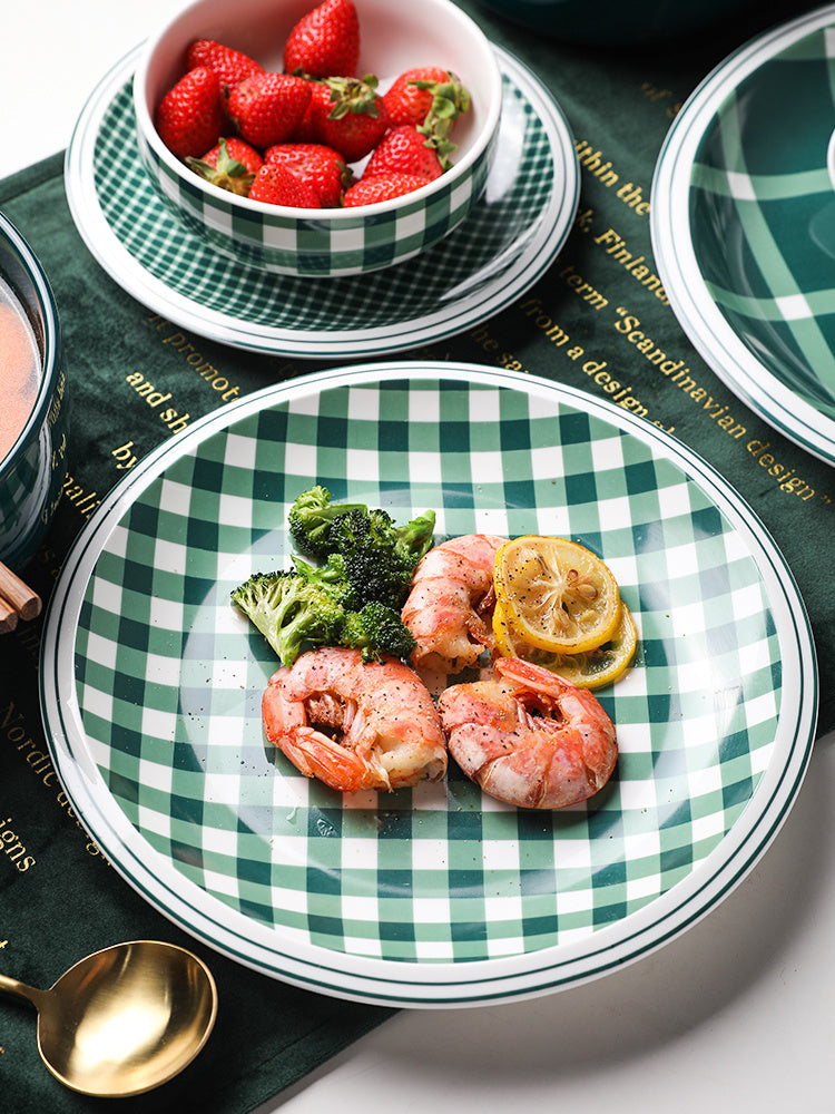 Checked Style Bowl Dish Spoon Dinnerware