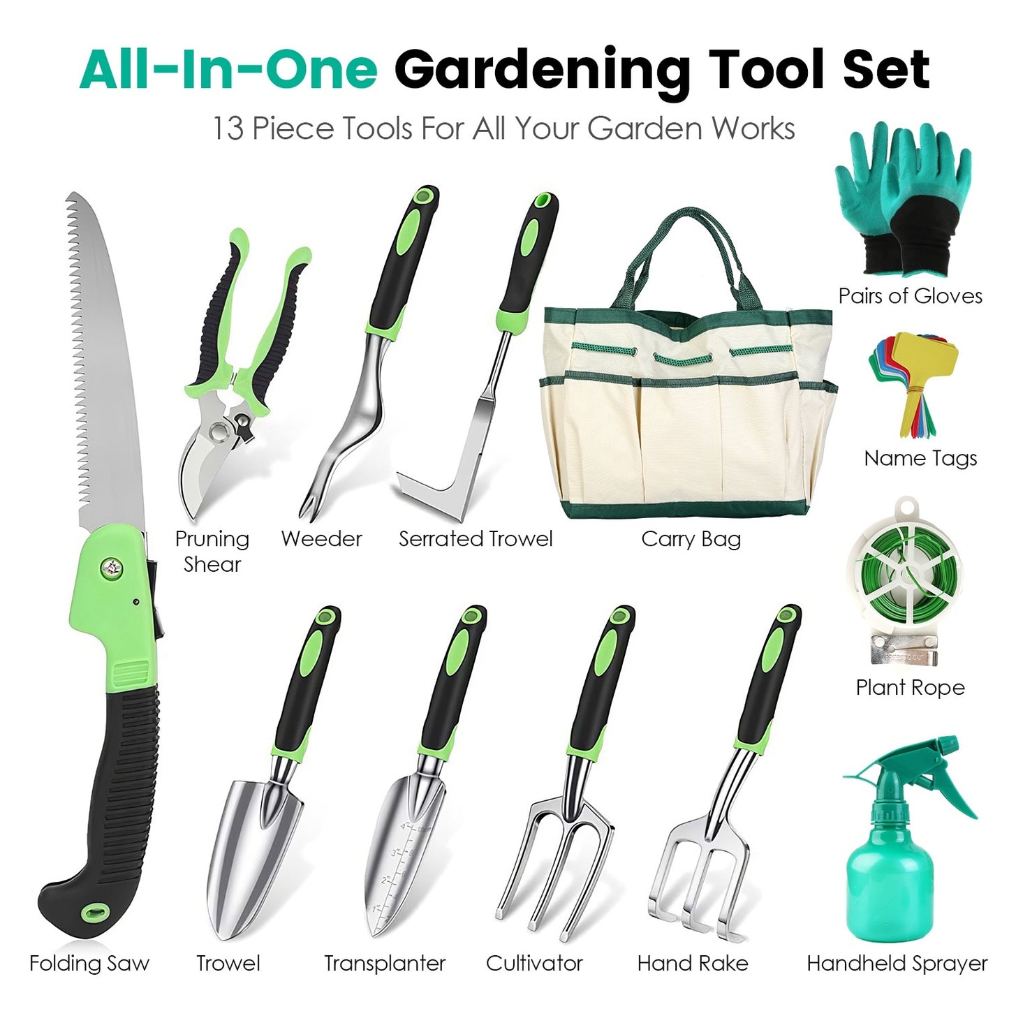 13-piece Aluminium Alloy Gardening Starter Toolkit