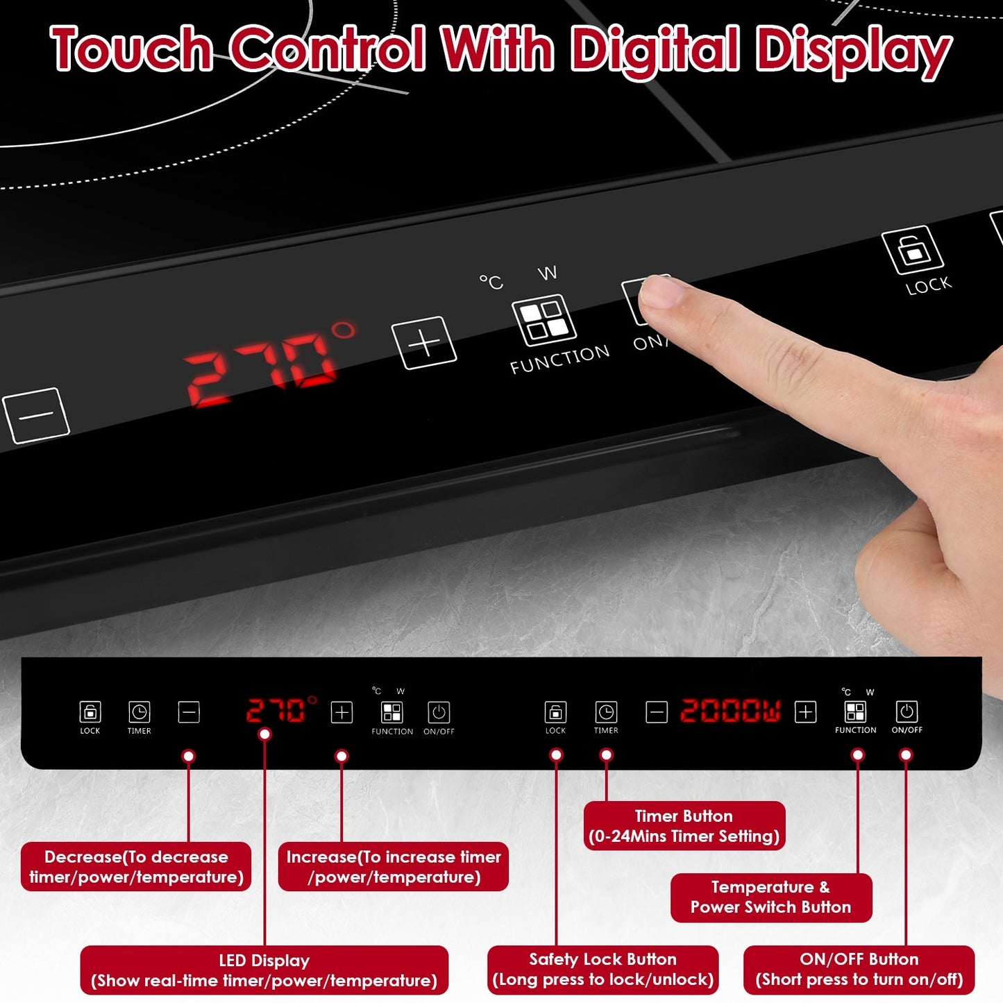 Dual Burner Induction Cooktop Portable Double Induction Cooker Electric Stove Countertop Hot Plate With 9 Power 9 Temperature 3H Timer