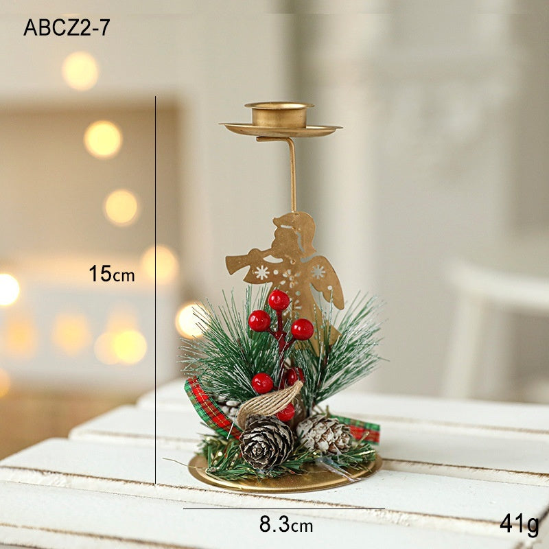 Golden Wrought Iron Christmas Candleholder Decoration