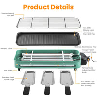 2-In-1 Electric BBQ Gill With Grill Net Removable Plate 5 Temperature Control 3 Small Trays Dishwasher Safe