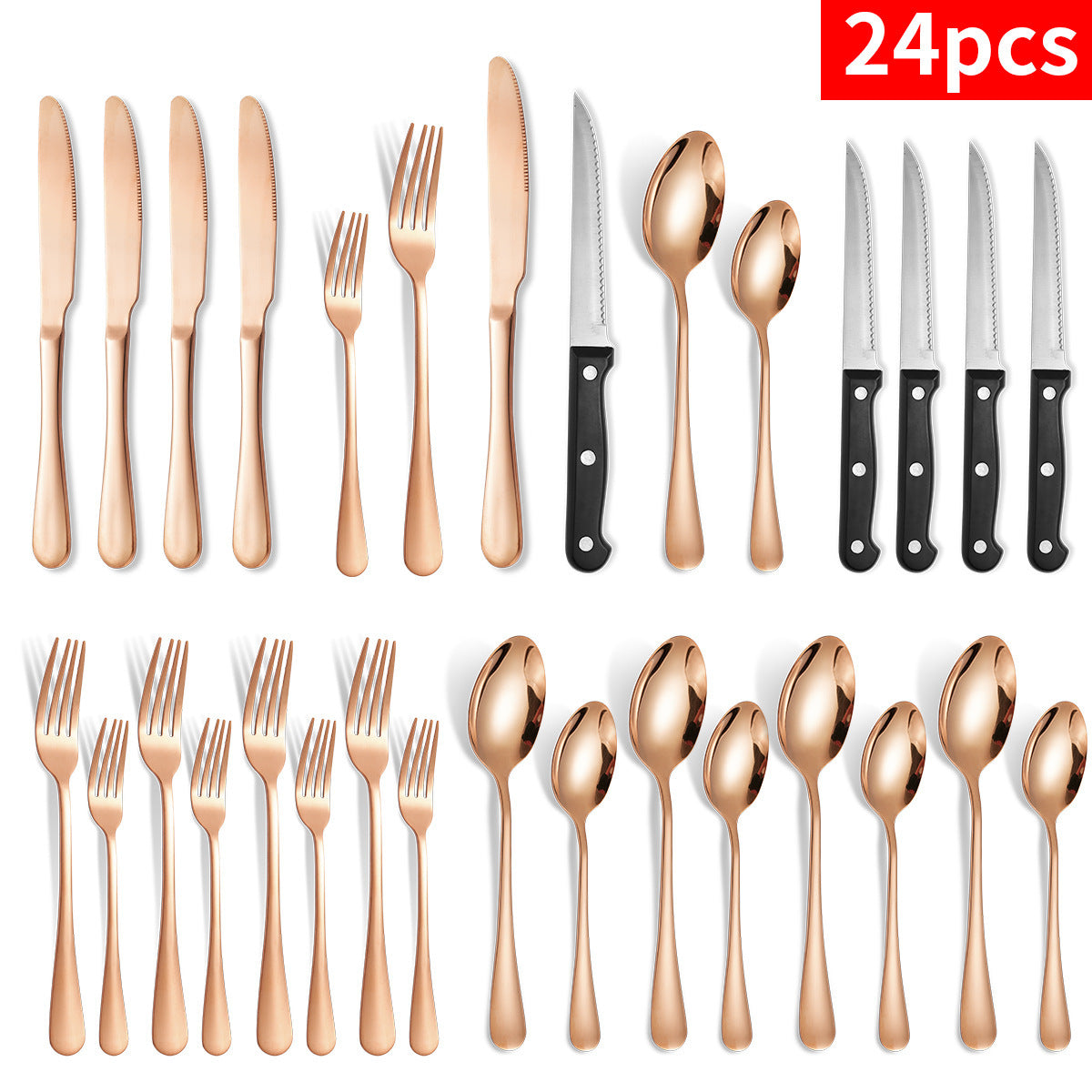 24-piece Stainless Steel Knife Fork And Spoon Serving Hotel Steak Tableware Set