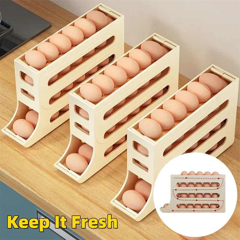 4-Layer Automatic Egg Roller Sliding Egg Storage Tray for Refrigerator