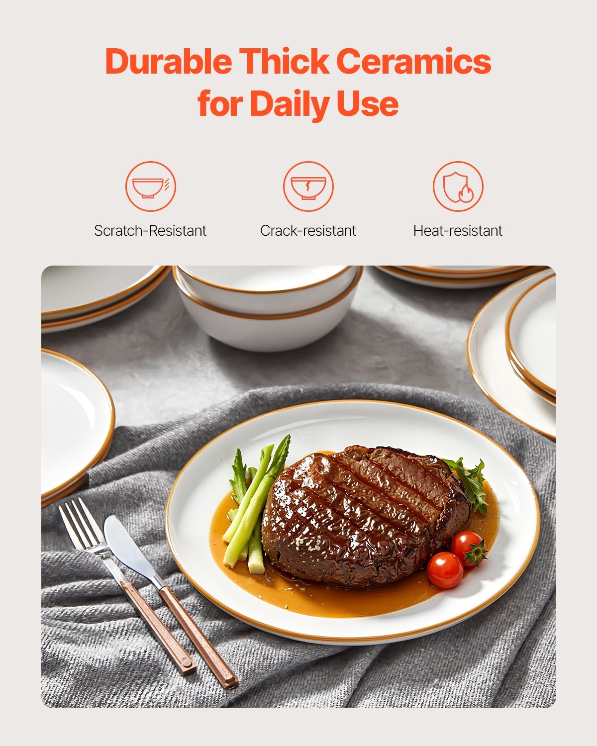 18-piece Ceramic Plates and Bowls Dinnerware Set