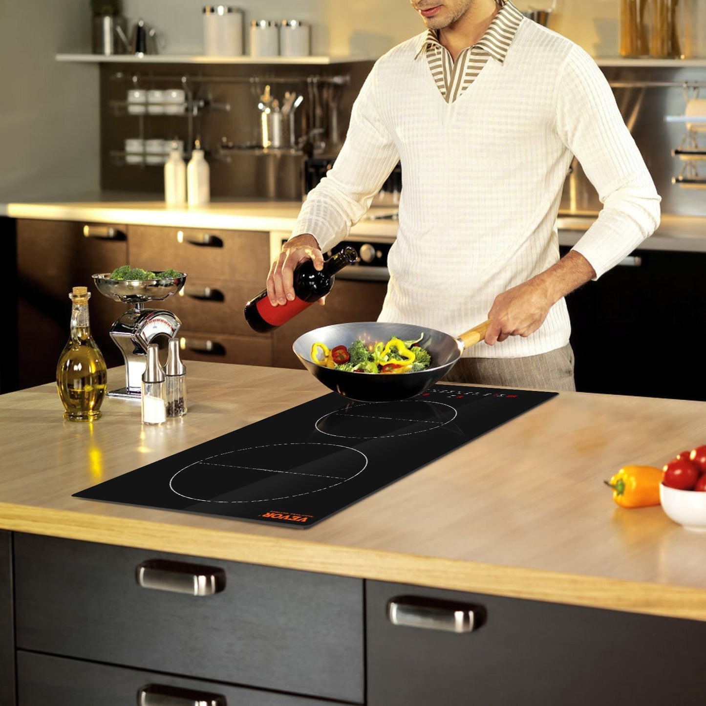 Dual Burner Electric Induction Stove Top, Built-in Magnetic Cooktop 3000W, 9 Heating Level Multifunctional Burner, LED Touch Screen  Child Lock & Over-Temperature Protection